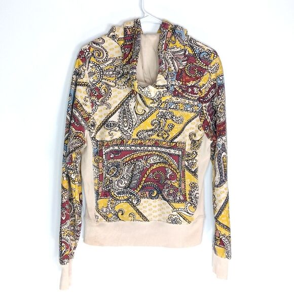 CHAMPION Reverse Weave Paisley Hoodie Sweater Men's Size Small Beige Yellow - Picture 4 of 12